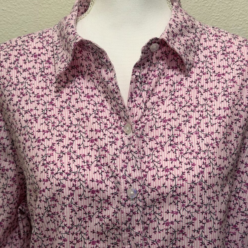Croft & Barrow pink striped floral print button down blouse, Petite XL